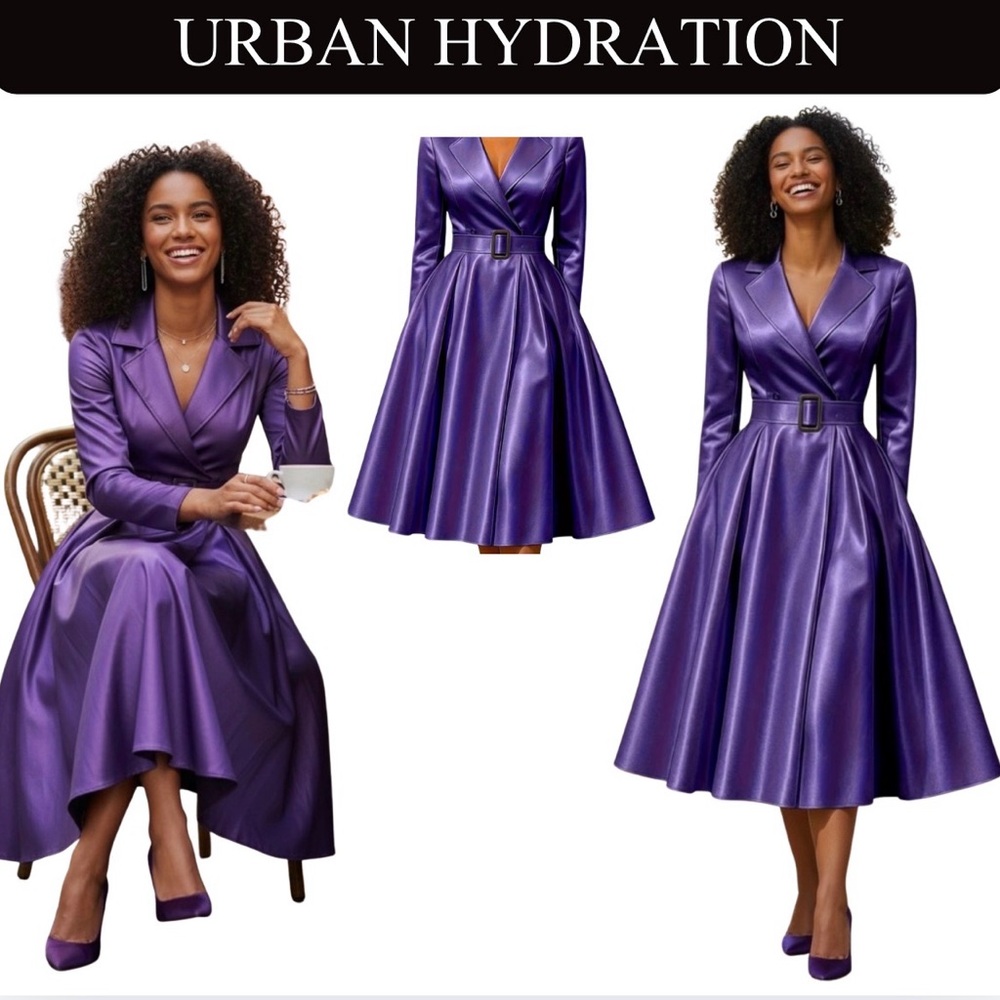 DRESS: Purple Polyester A-Line Flair w/Blazer-Style Collar, NWOT
